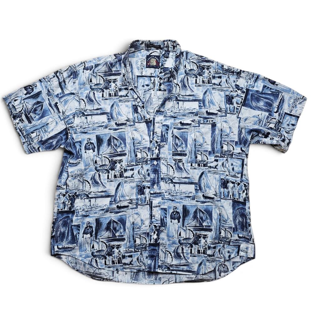 GANT SALTY DOG Imperial Poplin Shirt Men XL VTG 90s USA Nautical Sailing Coastal